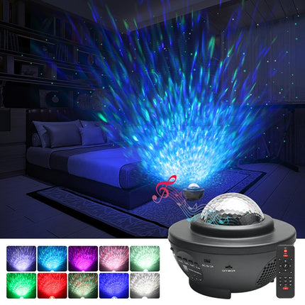 8W USB Charging Music Starry Sky Water Texture Light Atmosphere Lamp with Remote Control (Black)-garmade.com