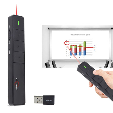 ASiNG A218 USB Charging 2.4GHz Wireless Presenter PowerPoint Clicker Representation Remote Control Pointer, Control Distance: 100m(Black)-garmade.com