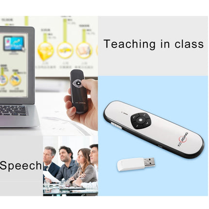 ASiNG A800 USB Charging 2.4GHz Wireless Presenter PowerPoint Clicker Representation Remote Control Pointer, Control Distance: 100m(White)-garmade.com