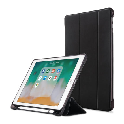 Litchi Texture Flip Leather Case for iPad 9.7(2017) / 9.7(2018)/ Air2 / Air, with Three-folding Holder & Pen Slots(Black)-garmade.com