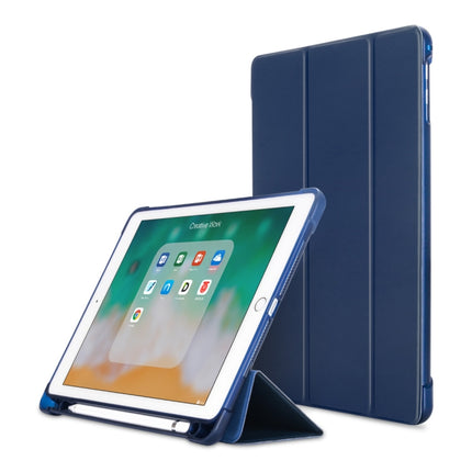 Litchi Texture Flip Leather Case for iPad 9.7(2017) / 9.7(2018)/ Air2 / Air, with Three-folding Holder & Pen Slots(Dark Blue)-garmade.com