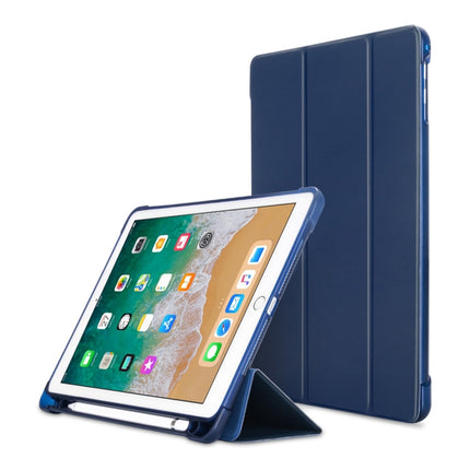 Litchi Texture Flip Leather Case for iPad 9.7(2017) / 9.7(2018)/ Air2 / Air, with Three-folding Holder & Pen Slots(Dark Blue)-garmade.com
