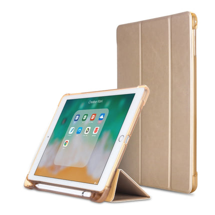 Litchi Texture Flip Leather Case for iPad 9.7(2017) / 9.7(2018)/ Air2 / Air, with Three-folding Holder & Pen Slots(Gold)-garmade.com