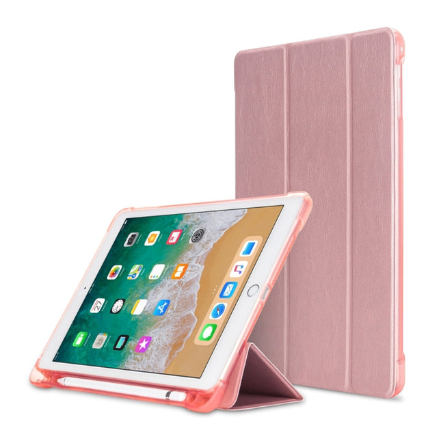 Litchi Texture Flip Leather Case for iPad 9.7(2017) / 9.7(2018)/ Air2 / Air, with Three-folding Holder & Pen Slots(Rose Gold)-garmade.com