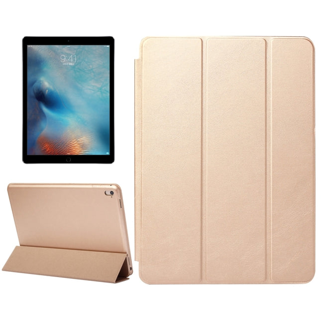 Horizontal Flip Solid Color Leather Case with Three-folding Holder & Wake-up / Sleep Function for iPad Pro 9.7 inch(Gold)-garmade.com