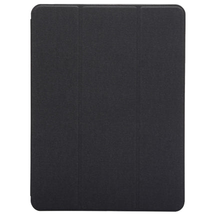 Cloth Texture Pattern Case for iPad 9.7 (2018) & iPad 9.7 inch (2017), with Three-folding Holder & Pen Slots(Black)-garmade.com