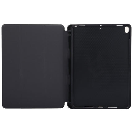 Cloth Texture Pattern Case for iPad 9.7 (2018) & iPad 9.7 inch (2017), with Three-folding Holder & Pen Slots(Black)-garmade.com
