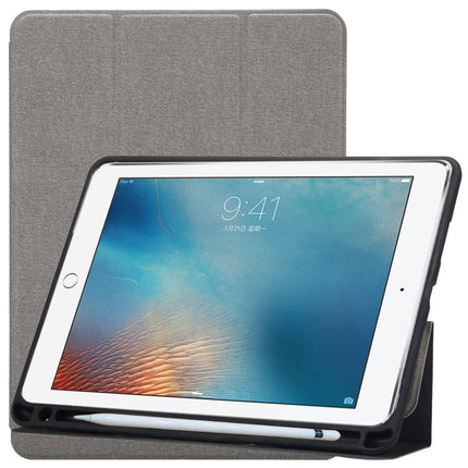 Cloth Texture Pattern Case for iPad 9.7 (2018) & iPad 9.7 inch (2017), with Three-folding Holder & Pen Slots(Grey)-garmade.com
