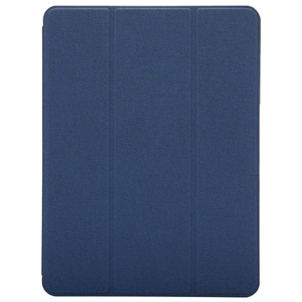 Cloth Texture Pattern Case for iPad 9.7 (2018) & iPad 9.7 inch (2017), with Three-folding Holder & Pen Slots(Blue)-garmade.com