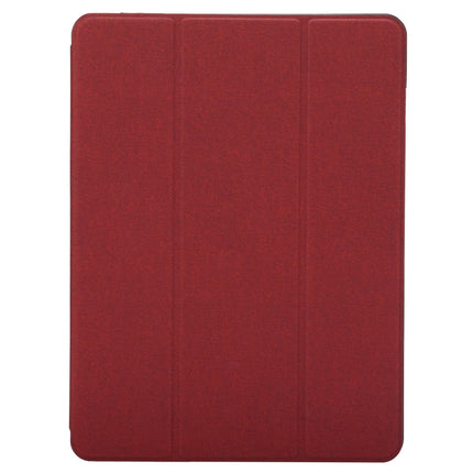 Cloth Texture Pattern Case for iPad 9.7 (2018) & iPad 9.7 inch (2017), with Three-folding Holder & Pen Slots(Red)-garmade.com