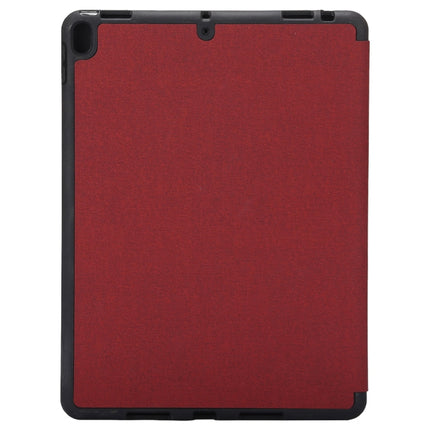 Cloth Texture Pattern Case for iPad 9.7 (2018) & iPad 9.7 inch (2017), with Three-folding Holder & Pen Slots(Red)-garmade.com