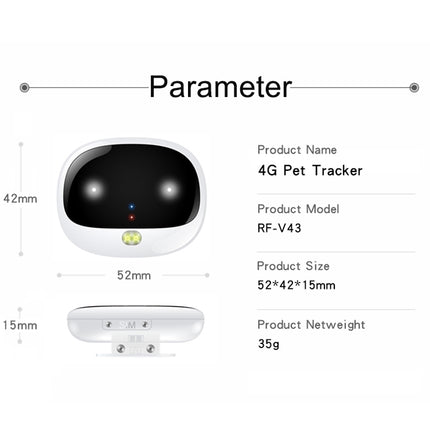 RF-V43 B Style IP67 Waterproof GPS + LBS + WiFi Pet Locator Pet Collar Tracking Device For North America/South America(White)-garmade.com