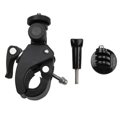 PULUZ Motorcycle Bicycle Handlebar Holder with Tripod Mount & Screw for GoPro HERO10 Black / HERO9 Black / HERO8 Black /7 /6 /5 /5 Session /4 Session /4 /3+ /3 /2 /1, DJI Osmo Action, Xiaoyi and Other Action Cameras(Black)-garmade.com