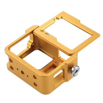 PULUZ Housing Shell CNC Aluminum Alloy Protective Cage with Insurance Frame & 52mm UV Lens for GoPro HERO(2018) /7 Black /6 /5(Gold)-garmade.com