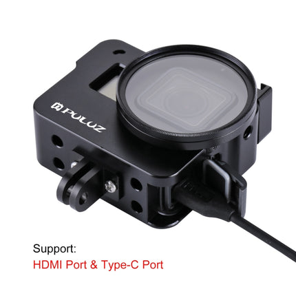 PULUZ Housing Shell CNC Aluminum Alloy Protective Cage with 52mm UV Lens for GoPro HERO(2018) /7 Black /6 /5(Black)-garmade.com