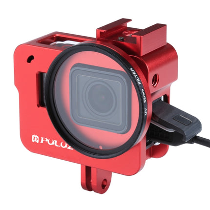 PULUZ Housing Shell CNC Aluminum Alloy Protective Cage with 52mm UV Lens for GoPro HERO(2018) /7 Black /6 /5(Red)-garmade.com