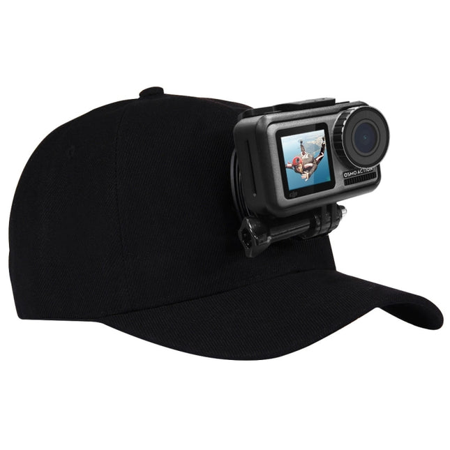 PULUZ Baseball Hat with J-Hook Buckle Mount & Screw for GoPro, DJI OSMO Action and Other Action Cameras(Black)-garmade.com