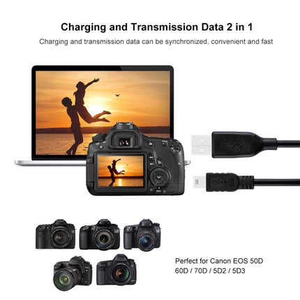 PULUZ 1m Mini 5pin USB Sync Data Charging Cable for Canon EOS 50D / 60D / 70D / 5D2 / 5D3-garmade.com