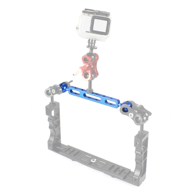 PULUZ 7.87 inch 20cm Aluminum Alloy Dual Balls Arm for Underwater Torch / Video Light, Ball Diameter: 2.54cm(Blue)-garmade.com