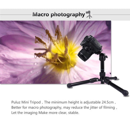 PULUZ Pocket Mini Microspur Photos Magnesium Alloy Tripod Mount with 360 Degree Ball Head for DSLR & Digital Camera, Adjustable Height: 24.5-57cm, Load Max: 3kg-garmade.com