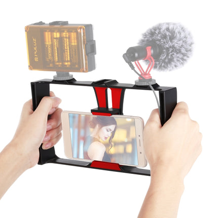 PULUZ Vlogging Live Broadcast Smartphone Video Rig Filmmaking Recording Handle Stabilizer Bracket for iPhone, Galaxy, Huawei, Xiaomi, HTC, LG, Google, and Other Smartphones(Red)-garmade.com