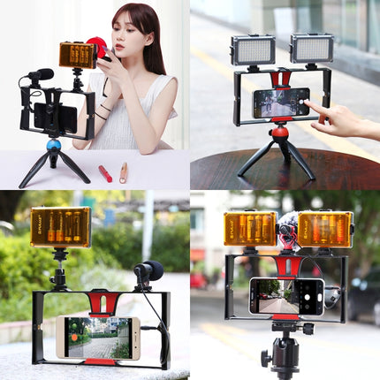 PULUZ Vlogging Live Broadcast Smartphone Video Rig Filmmaking Recording Handle Stabilizer Bracket for iPhone, Galaxy, Huawei, Xiaomi, HTC, LG, Google, and Other Smartphones(Red)-garmade.com