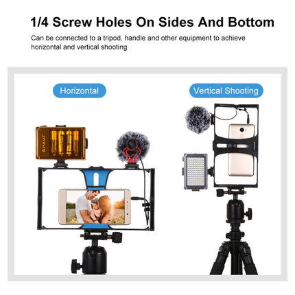 PULUZ Vlogging Live Broadcast Smartphone Video Rig Filmmaking Recording Handle Stabilizer Bracket for iPhone, Galaxy, Huawei, Xiaomi, HTC, LG, Google, and Other Smartphones(Blue)-garmade.com