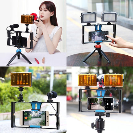 PULUZ Vlogging Live Broadcast Smartphone Video Rig Filmmaking Recording Handle Stabilizer Bracket for iPhone, Galaxy, Huawei, Xiaomi, HTC, LG, Google, and Other Smartphones(Blue)-garmade.com