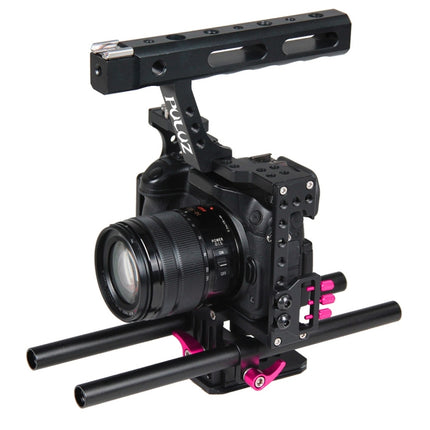 PULUZ Camera Cage Handle Stabilizer for Sony A7 & A7S & A7R, A7 II & A7R II & A7S II, A7R III & A7S III, A7R IV, A6000, A6500, A6300, Panasonic Lumix DMC-GH4(Rose Red)-garmade.com