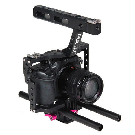 PULUZ Camera Cage Handle Stabilizer for Sony A7 & A7S & A7R, A7 II & A7R II & A7S II, A7R III & A7S III, A7R IV, A6000, A6500, A6300, Panasonic Lumix DMC-GH4(Rose Red)-garmade.com