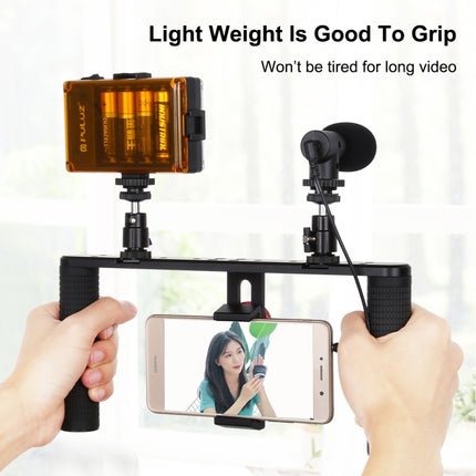 PULUZ Vlogging Live Broadcast Smartphone Video Rig Filmmaking Recording Handle Stabilizer Aluminum Bracket for iPhone, Galaxy, Huawei, Xiaomi, HTC, LG, Google, and Other Smartphones-garmade.com