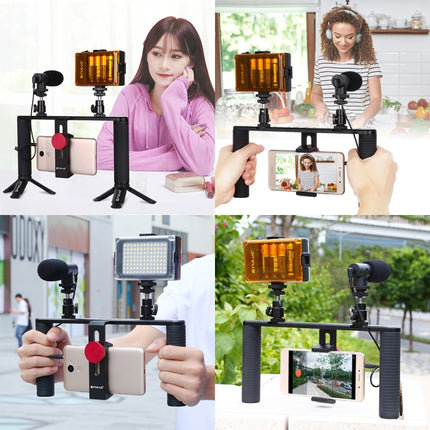 PULUZ Vlogging Live Broadcast Smartphone Video Rig Filmmaking Recording Handle Stabilizer Aluminum Bracket for iPhone, Galaxy, Huawei, Xiaomi, HTC, LG, Google, and Other Smartphones-garmade.com