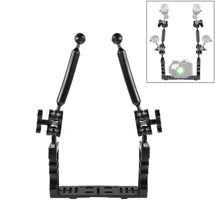 PULUZ Dual Handle Aluminium Tray Stabilizer with 2 x Dual Ball Aluminum Alloy Clamp & 2 x 7 inch Floating Arm for Underwater Camera Housings(Black)-garmade.com