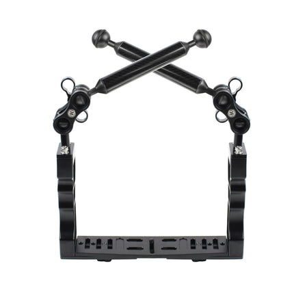 PULUZ Dual Handle Aluminium Tray Stabilizer with 2 x Dual Ball Aluminum Alloy Clamp & 2 x 7 inch Floating Arm for Underwater Camera Housings(Black)-garmade.com