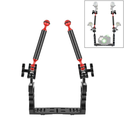 PULUZ Dual Handle Aluminium Tray Stabilizer with 2 x Dual Ball Aluminum Alloy Clamp & 2 x 7 inch Floating Arm for Underwater Camera Housings(Red)-garmade.com