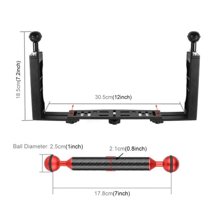 PULUZ Dual Handle Aluminium Tray Stabilizer with 2 x Dual Ball Aluminum Alloy Clamp & 2 x 7 inch Floating Arm for Underwater Camera Housings(Red)-garmade.com