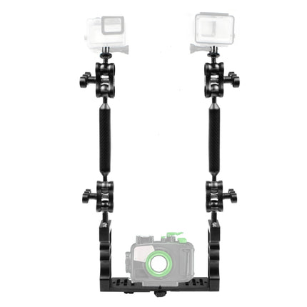 PULUZ Dual Handle Aluminium Tray Stabilizer with 4 x Dual Ball Aluminum Alloy Clamp & 2 x 7 inch Floating Arm & 2 x Ball Head Adapter for Underwater Camera Housings-garmade.com