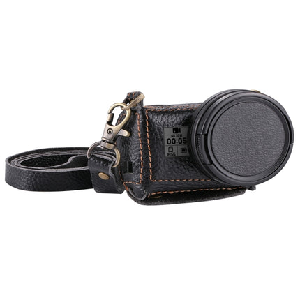 PULUZ for GoPro HERO7 Black /6 /5 Litchi Texture Genuine Leather Housing Case with Set Key Hole & Neck Strap & 52mm UV Lens(Black)-garmade.com