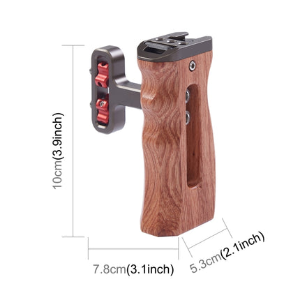 PULUZ Universal Side Wooden Handle Handgrip with Cold Shoe for DSLR Camera Cage(Bronze)-garmade.com