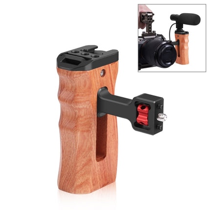 PULUZ 1/4 inch Screw Universal Camera Wooden Side Handle with Cold Shoe Mount for Camera Cage Stabilizer(Black)-garmade.com
