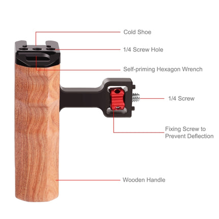PULUZ 1/4 inch Screw Universal Camera Wooden Side Handle with Cold Shoe Mount for Camera Cage Stabilizer(Bronze)-garmade.com