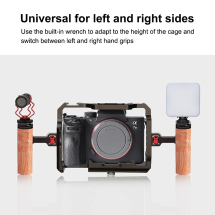 PULUZ 1/4 inch Screw Universal Camera Wooden Side Handle with Cold Shoe Mount for Camera Cage Stabilizer(Bronze)-garmade.com