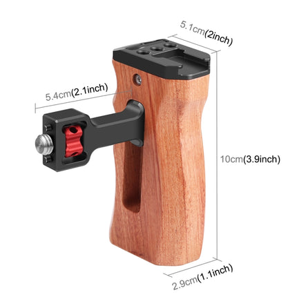 PULUZ 3/8 inch Screw Universal Camera Wooden Side Handle with Cold Shoe Mount for Camera Cage Stabilizer(Black)-garmade.com