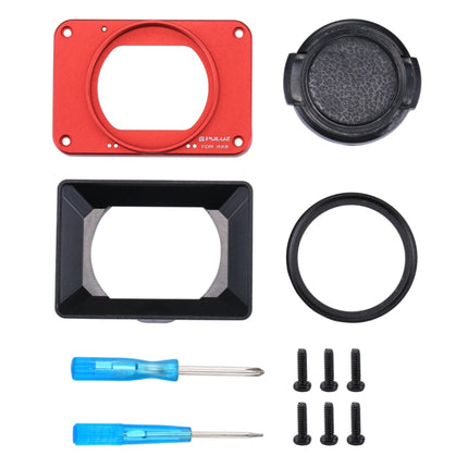 PULUZ Aluminum Alloy Front Panel + 37mm UV Filter Lens + Lens Sunshade for Sony RX0 / RX0 II, with Screws and Screwdrivers(Red)-garmade.com