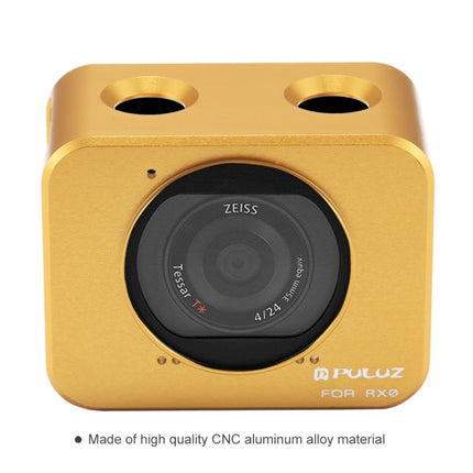 PULUZ for Sony RX0 Aluminum Alloy Protective Cage + 37mm UV Filter Lens + Lens Sunshade with Screws and Screwdrivers(Gold)-garmade.com