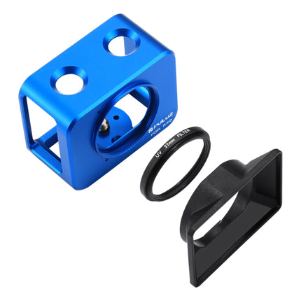PULUZ for Sony RX0 Aluminum Alloy Protective Cage + 37mm UV Filter Lens + Lens Sunshade with Screws and Screwdrivers(Blue)-garmade.com