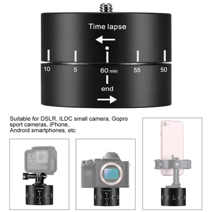 PULUZ 360 Degrees Panning Rotation 60 Minutes Time Lapse Stabilizer Tripod Head Adapter for GoPro HERO10 Black / HERO9 Black / HERO8 Black / HERO7 /6 /5 /5 Session /4 Session /4 /3+ /3 /2 /1, Xiaoyi and Other Action Cameras-garmade.com