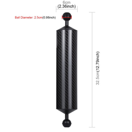 PULUZ 12.79 inch 32.5cm Length 60mm Diameter Dual Balls Carbon Fiber Floating Arm, Ball Diameter: 25mm, Buoyancy: 400g-garmade.com