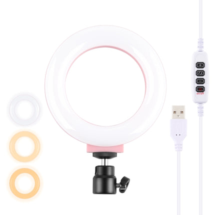 PULUZ 4.7 inch 12cm USB 3 Modes Dimmable LED Ring Selfie Beauty Vlogging Photography Video Lights with Tripod Ball Head(Pink)-garmade.com