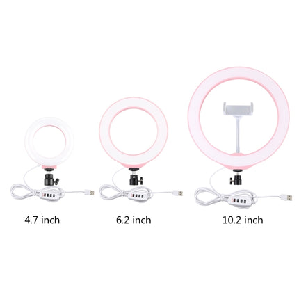 PULUZ 4.7 inch 12cm USB 3 Modes Dimmable LED Ring Selfie Beauty Vlogging Photography Video Lights with Tripod Ball Head(Pink)-garmade.com